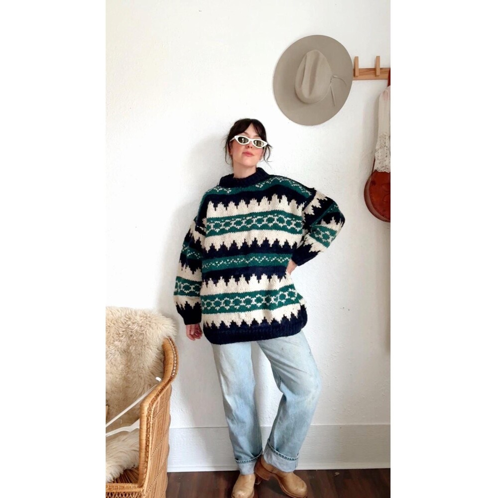 Vintage Ecuadorian Sweater | Handwoven Andean Wool Pullover | Boho Tribal Knit |